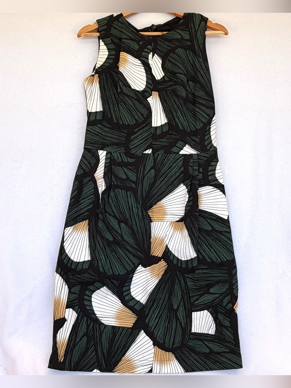 Maria Bonita Extra Abstract Floral Midi Dress Green Black Retro Mod Size 6
